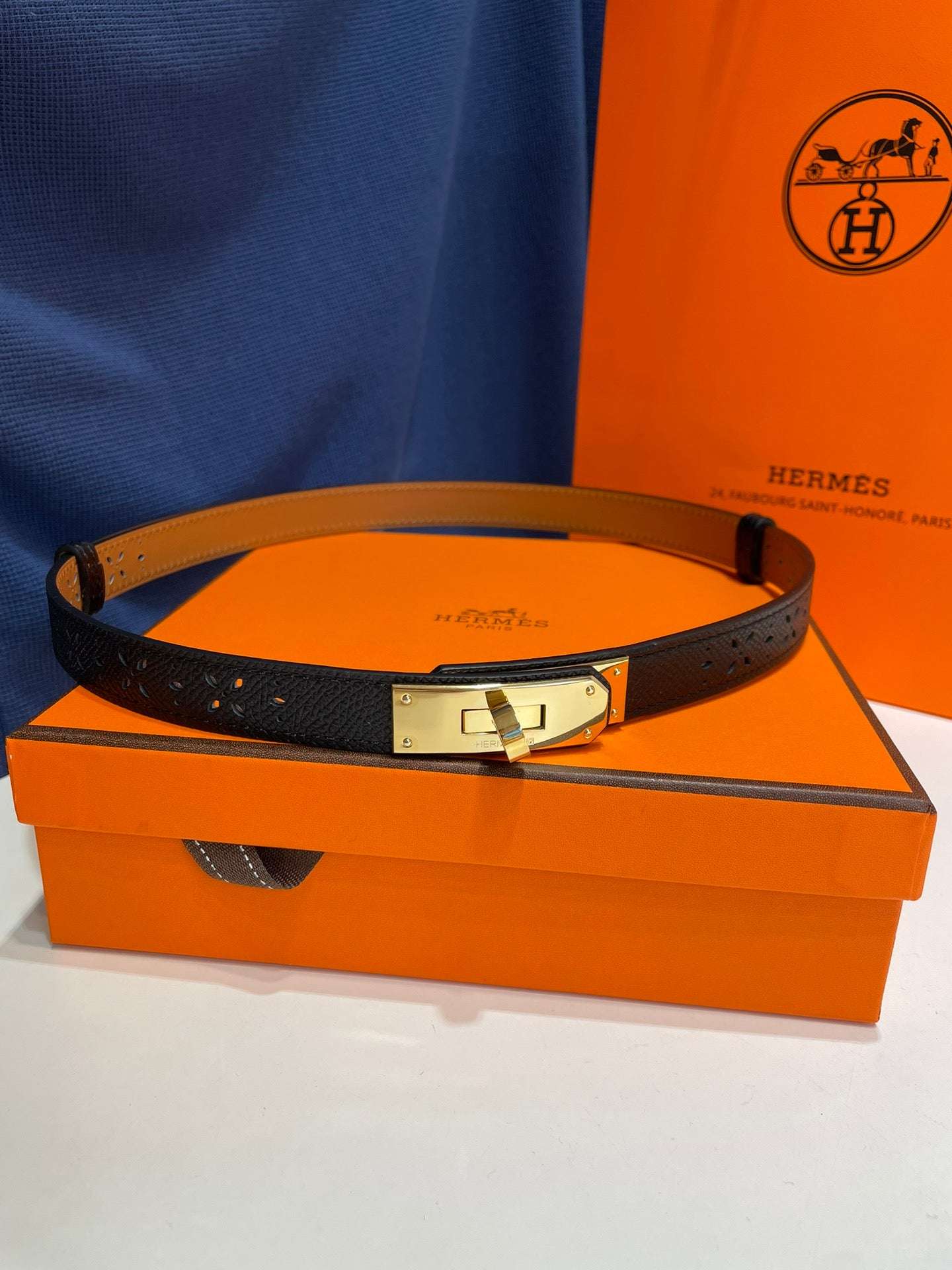 H New Kelly Garden Party 18mm women's perforated Epsom calf leather belt