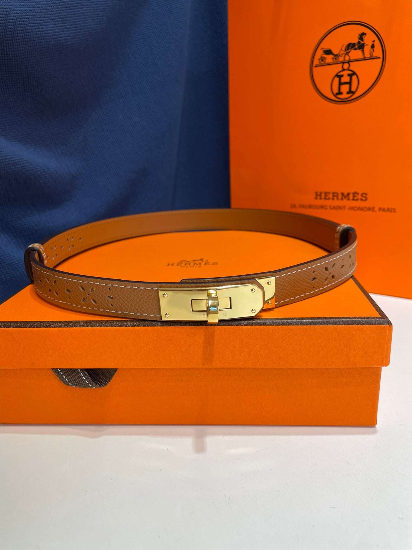 H New Kelly Garden Party 18mm women's perforated Epsom calf leather belt