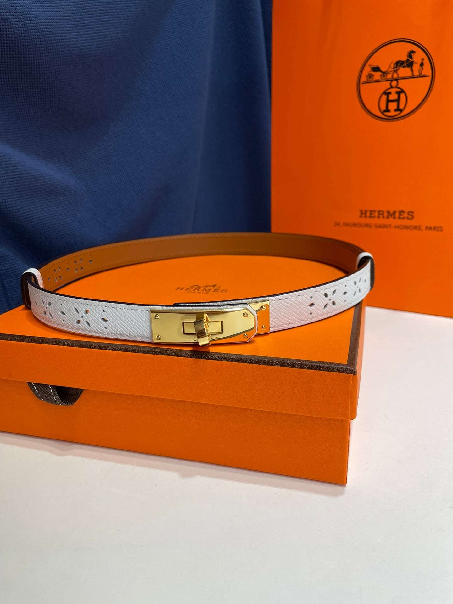 H New Kelly Garden Party 18mm women's perforated Epsom calf leather belt