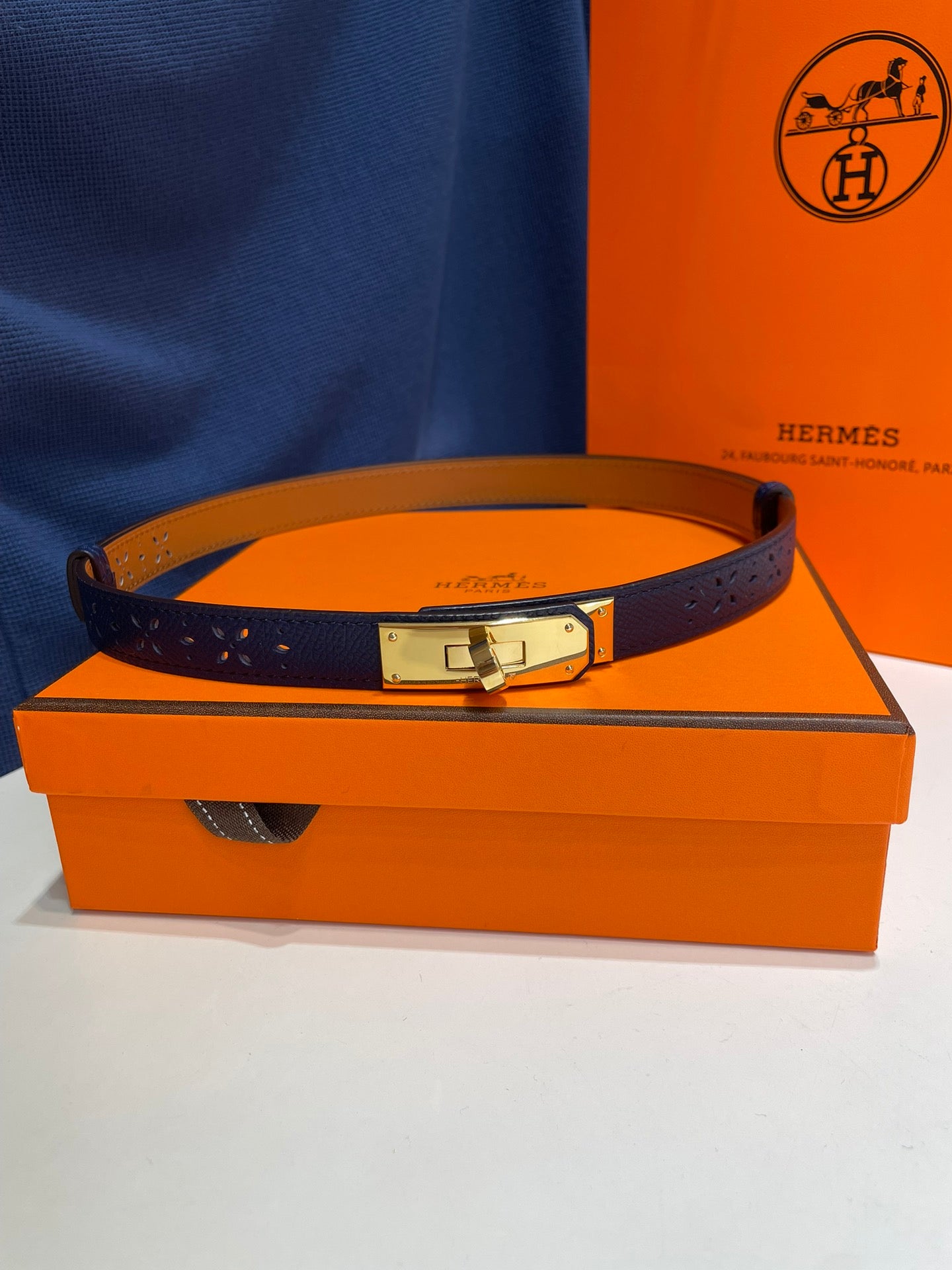 H New Kelly Garden Party 18mm women's perforated Epsom calf leather belt