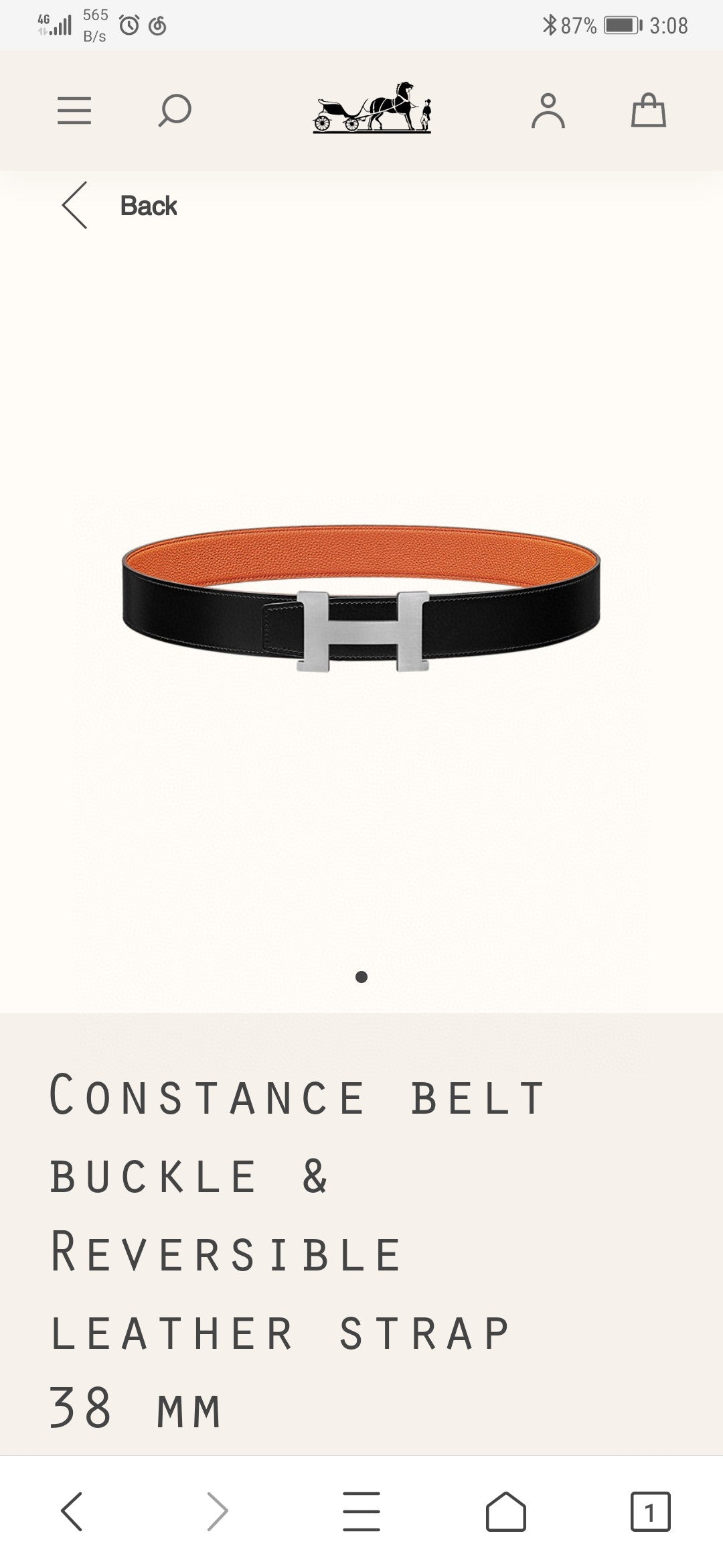 H New constance belt buckle&reversible leather strap Men's 38mm