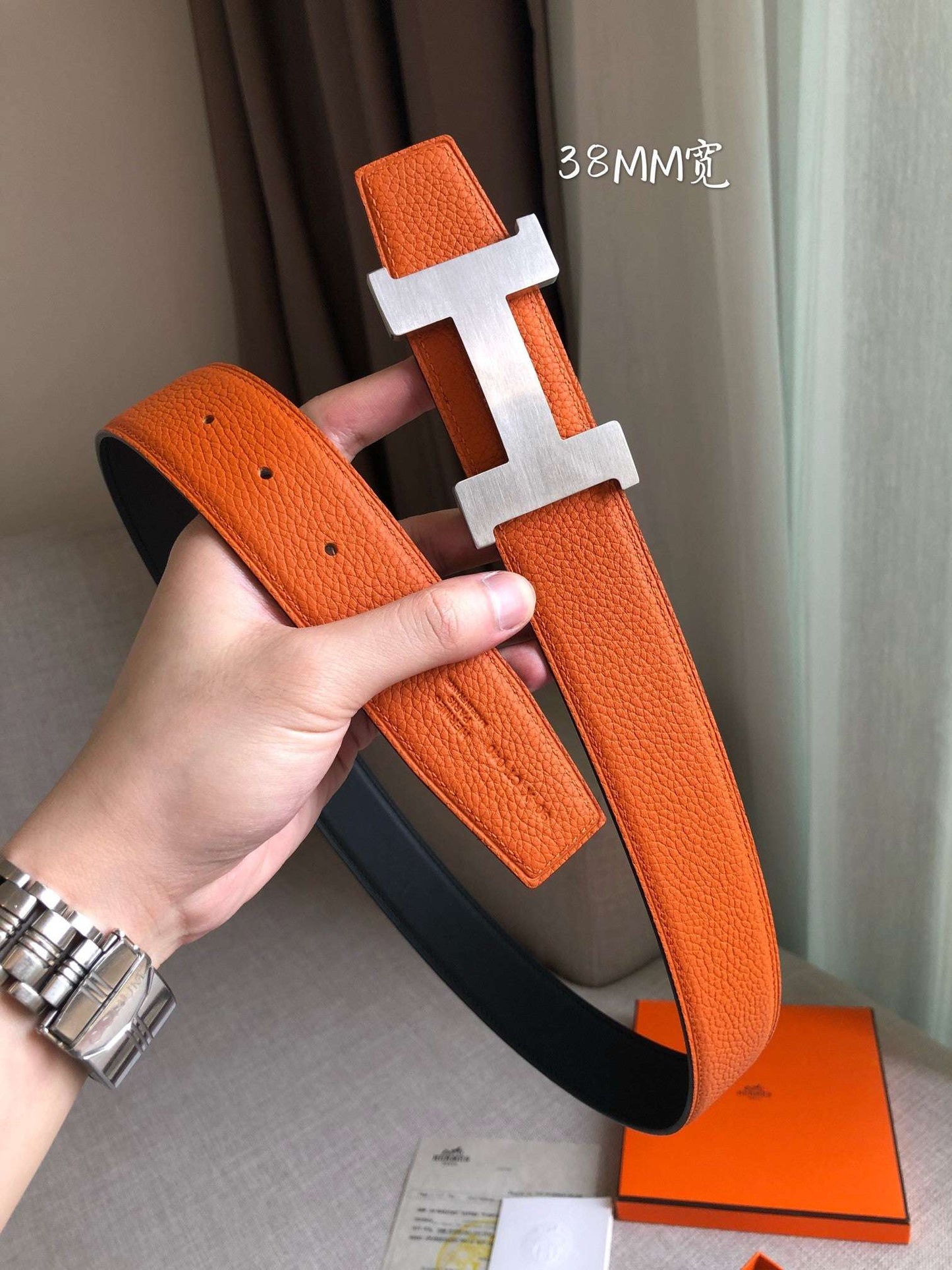 H New constance belt buckle&reversible leather strap Men's 38mm