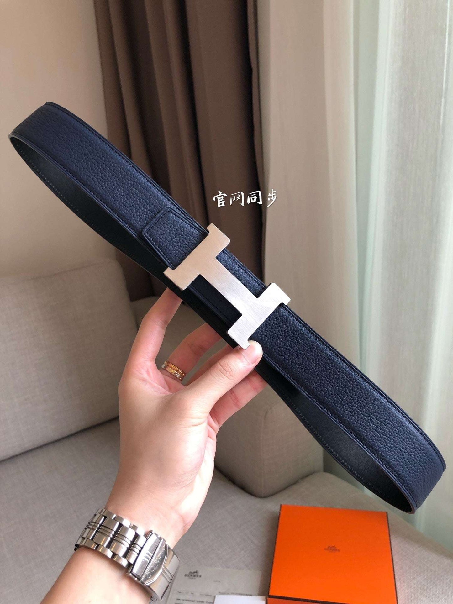 H New constance belt buckle&reversible leather strap Men's 38mm