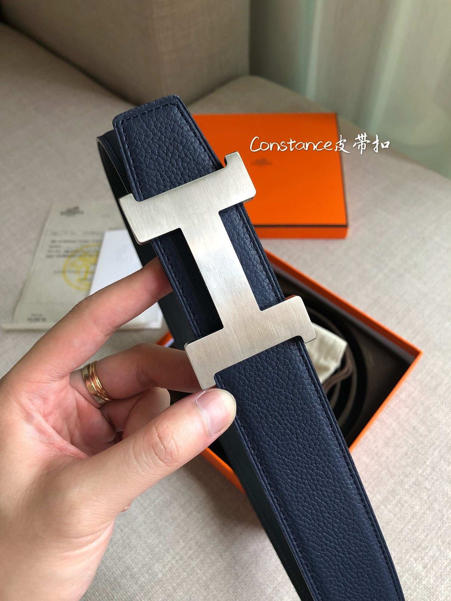 H New constance belt buckle&reversible leather strap Men's 38mm