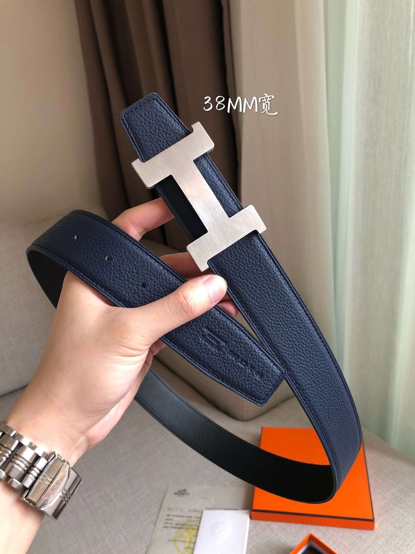 H New constance belt buckle&reversible leather strap Men's 38mm