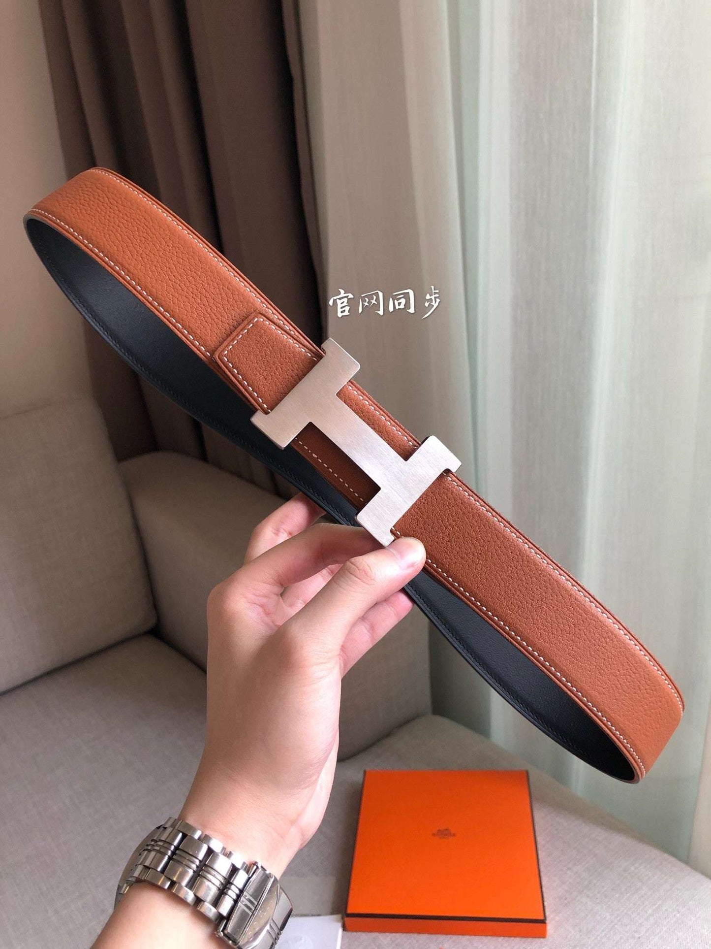 H New constance belt buckle&reversible leather strap Men's 38mm