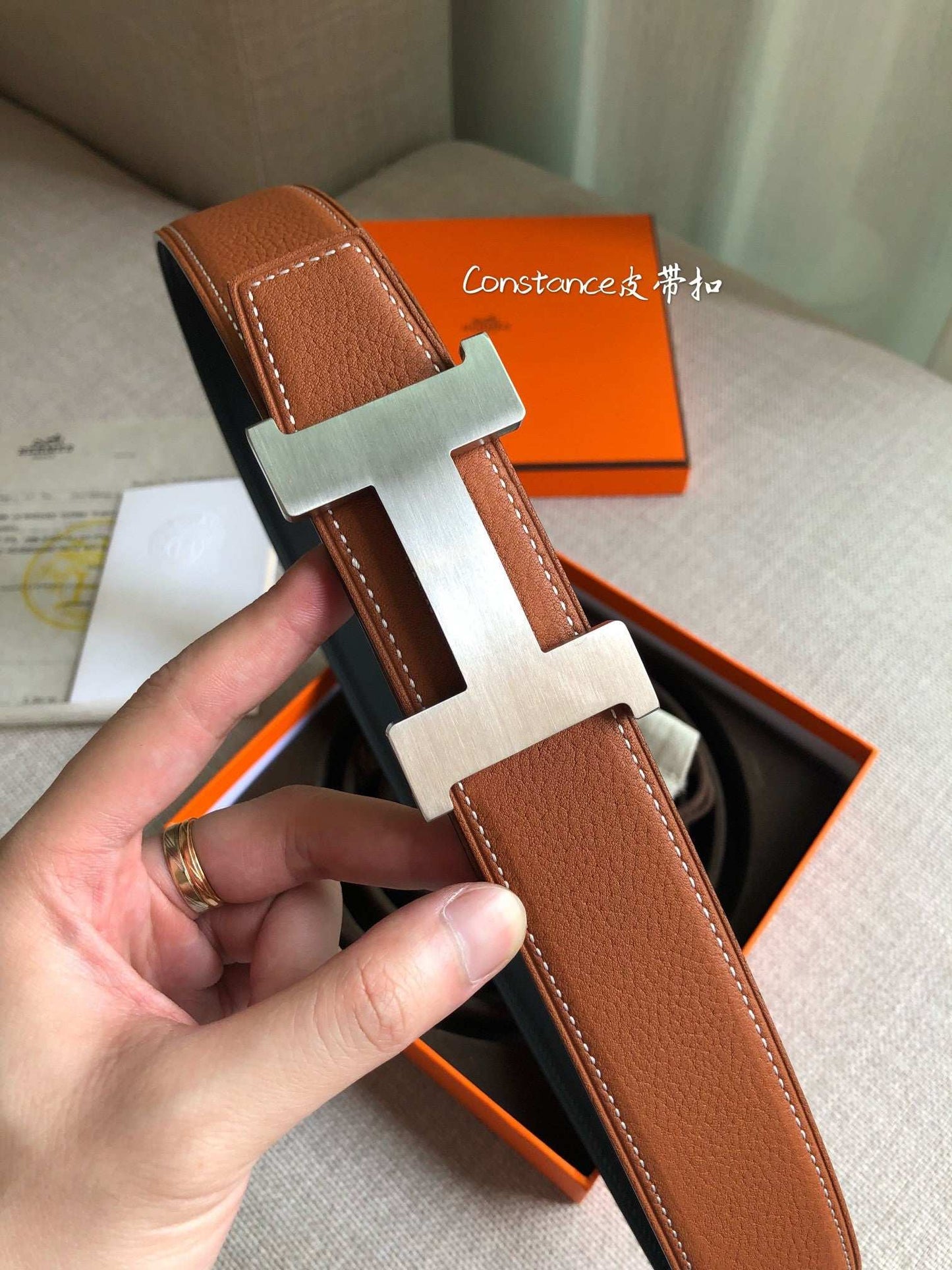 H New constance belt buckle&reversible leather strap Men's 38mm