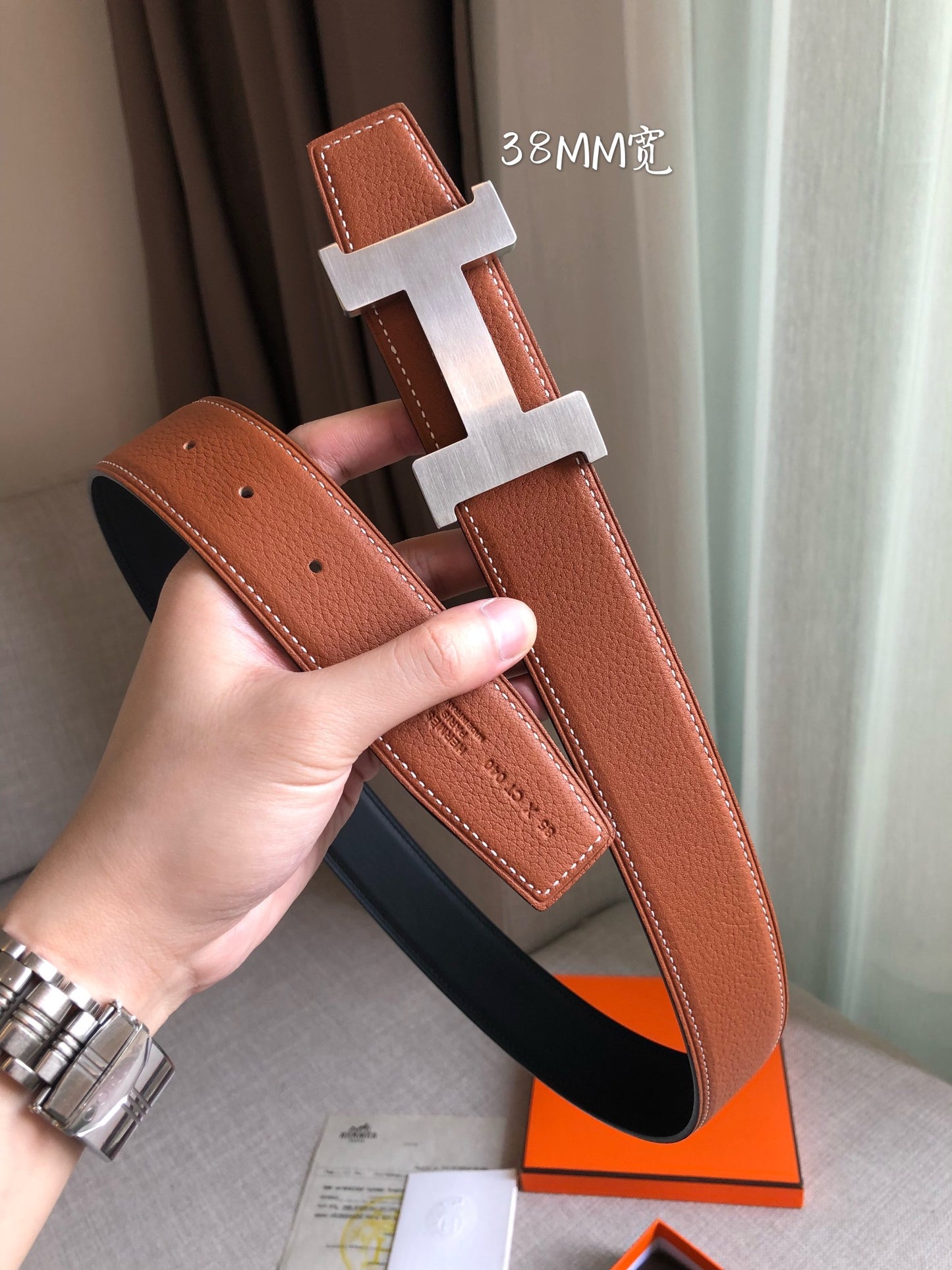 H New constance belt buckle&reversible leather strap Men's 38mm