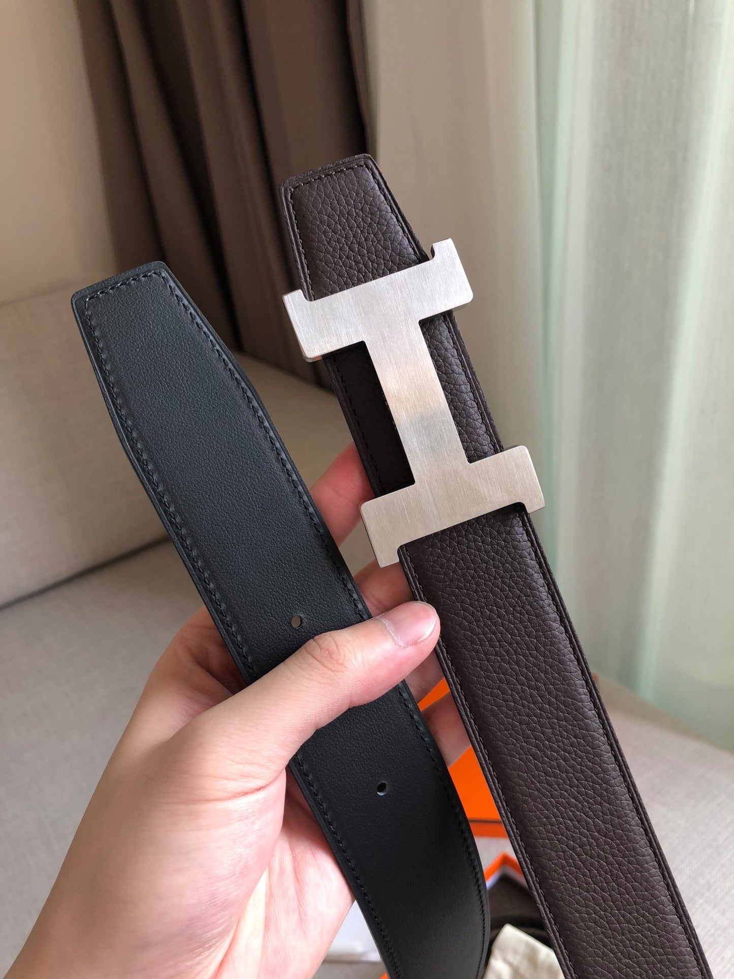H New constance belt buckle&reversible leather strap Men's 38mm