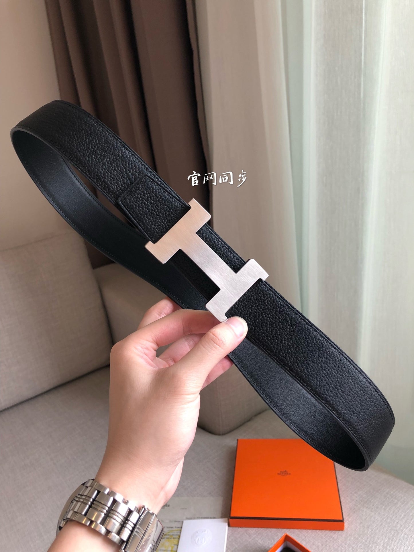 H New constance belt buckle&reversible leather strap Men's 38mm