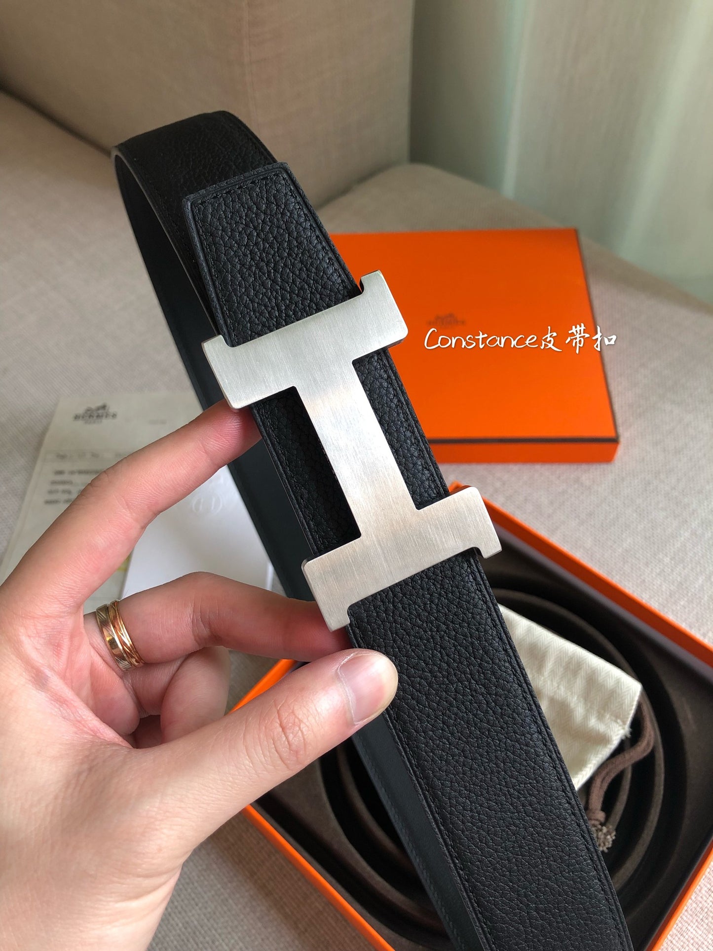 H New constance belt buckle&reversible leather strap Men's 38mm