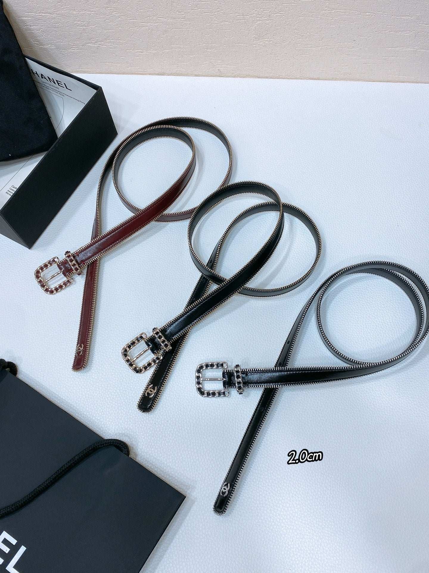 New Cha~nel Imported Shiny Leather 2.0cm Soft and Exquisite Belt