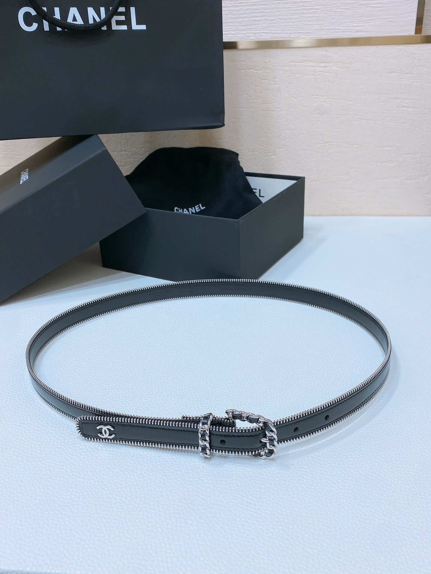 New Cha~nel Imported Shiny Leather 2.0cm Soft and Exquisite Belt