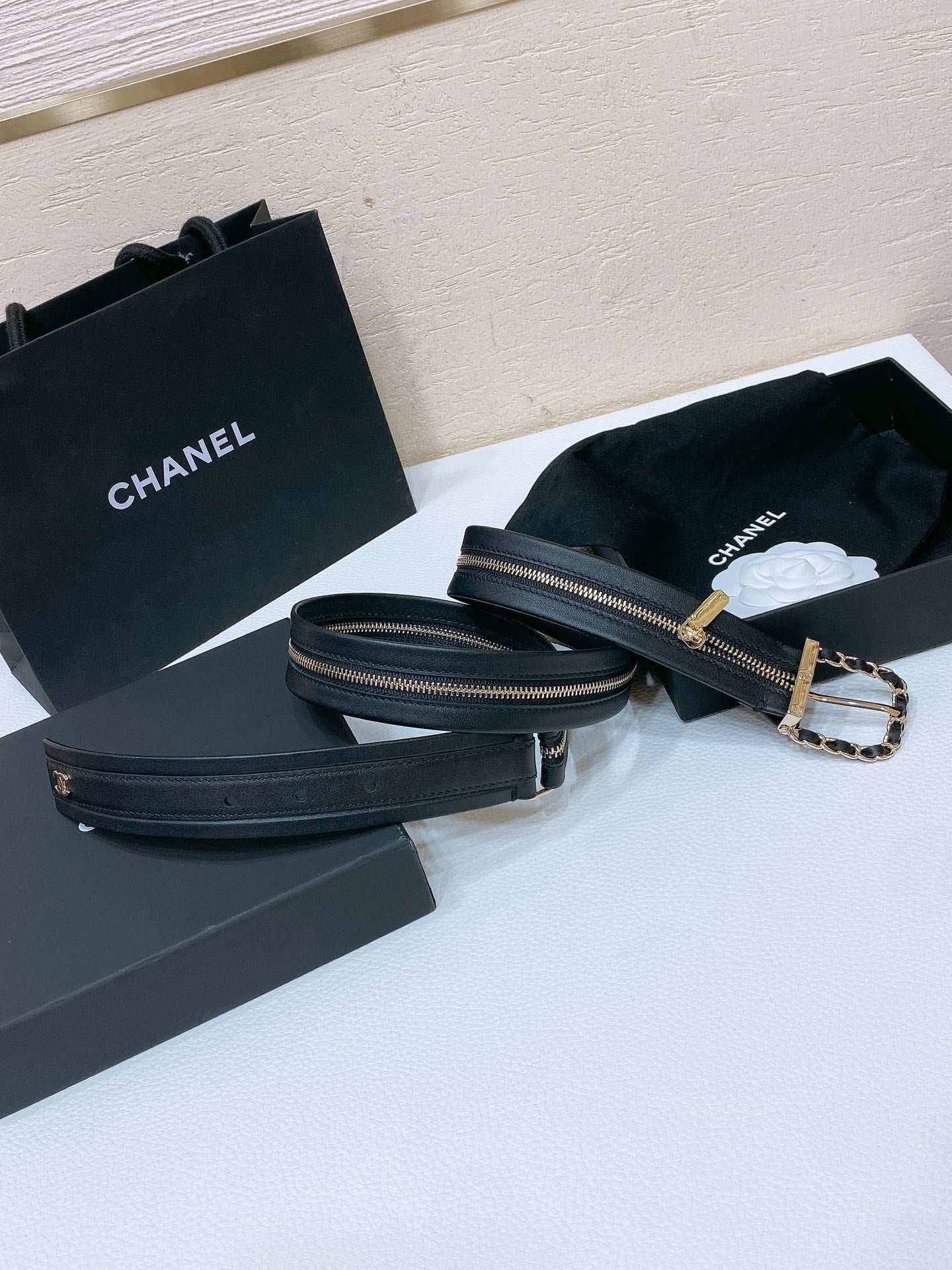 New Cha~nel imported glossy sheepskin 3cm soft and exquisite touch fashionable belt