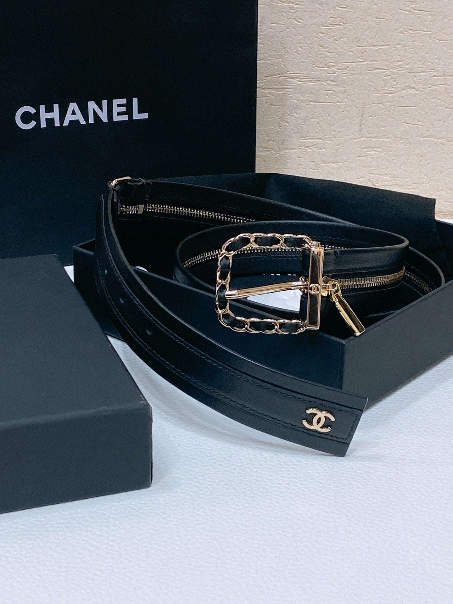 New Cha~nel imported glossy sheepskin 3cm soft and exquisite touch fashionable belt