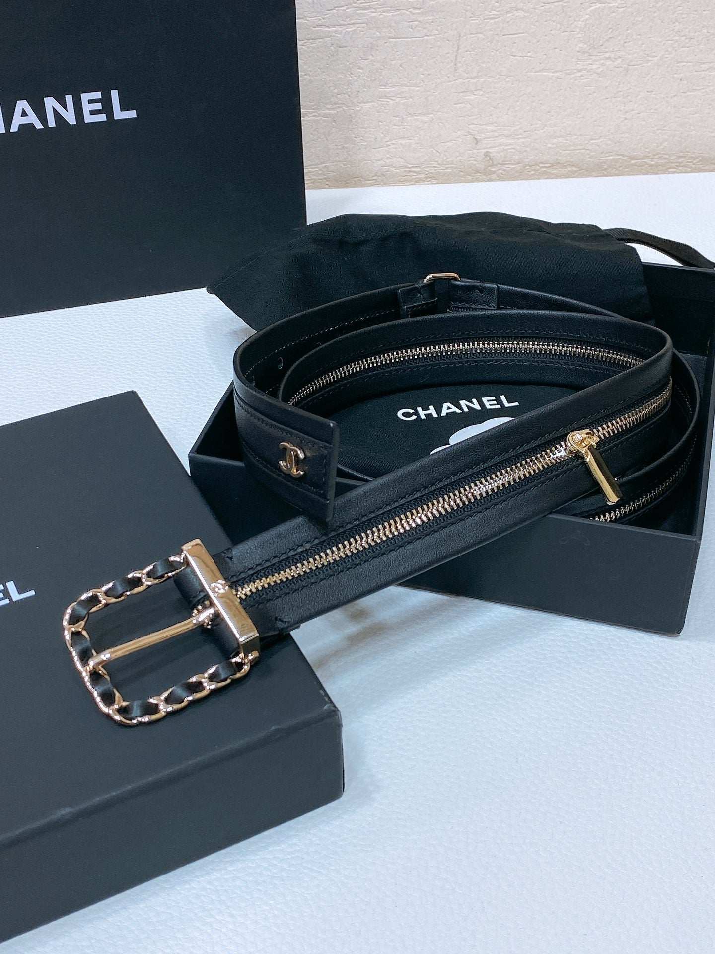 New Cha~nel imported glossy sheepskin 3cm soft and exquisite touch fashionable belt