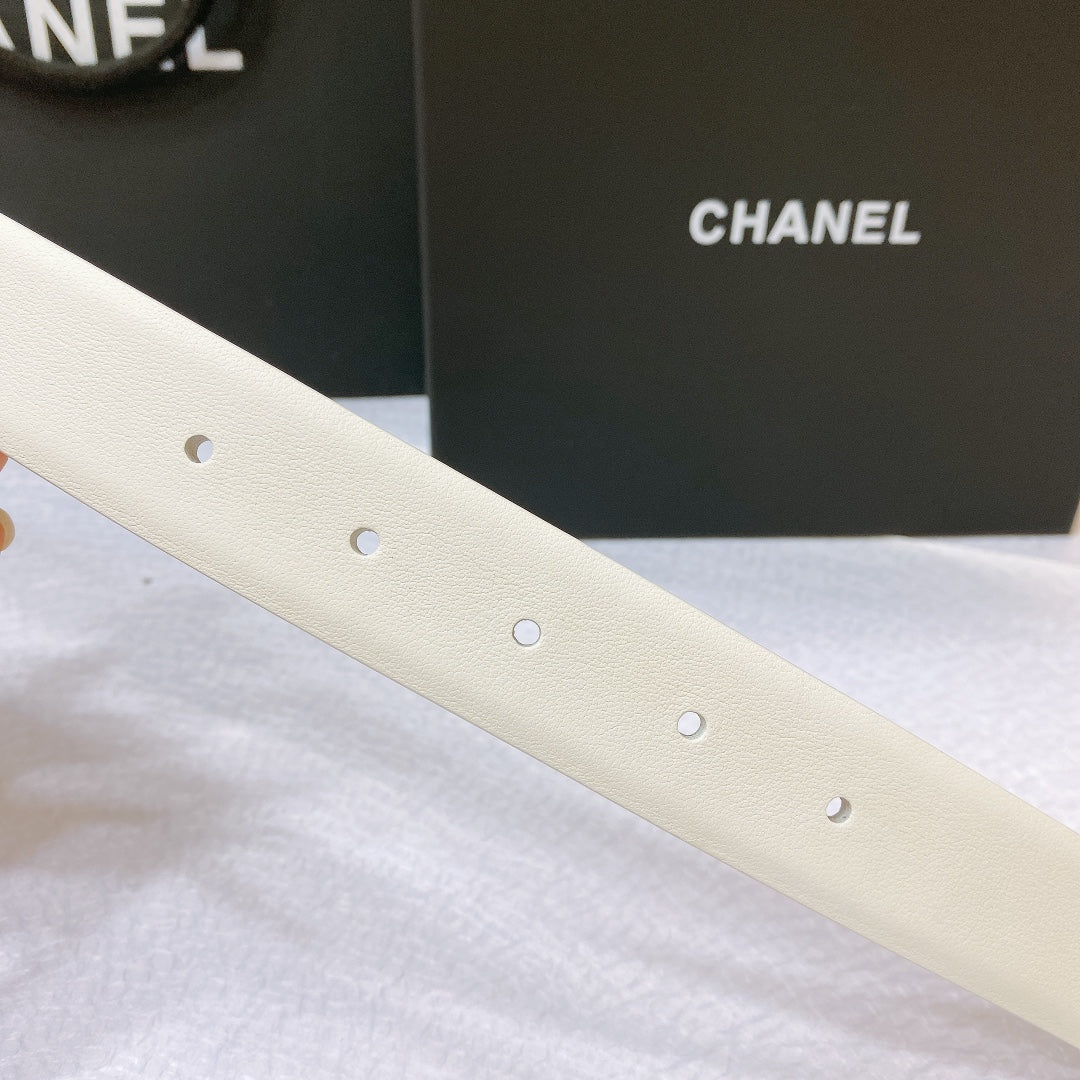 New Cha~nel imported glossy calf leather 3cm soft, delicate, elegant and fashionable double-sided belt