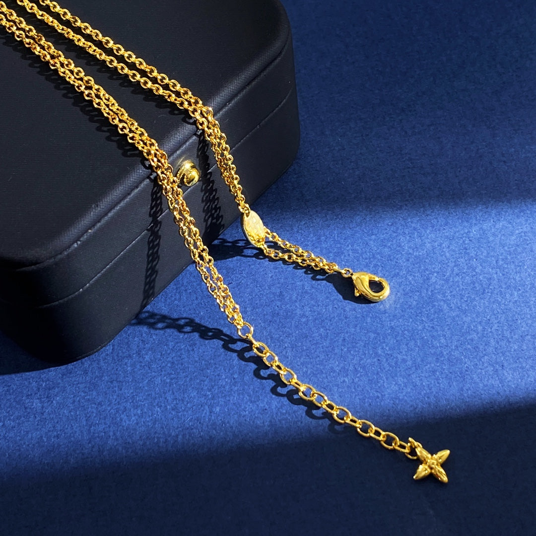 New Fashion Luxury Exquisite Women's Letter OT Buckle Double layer Chain Necklace