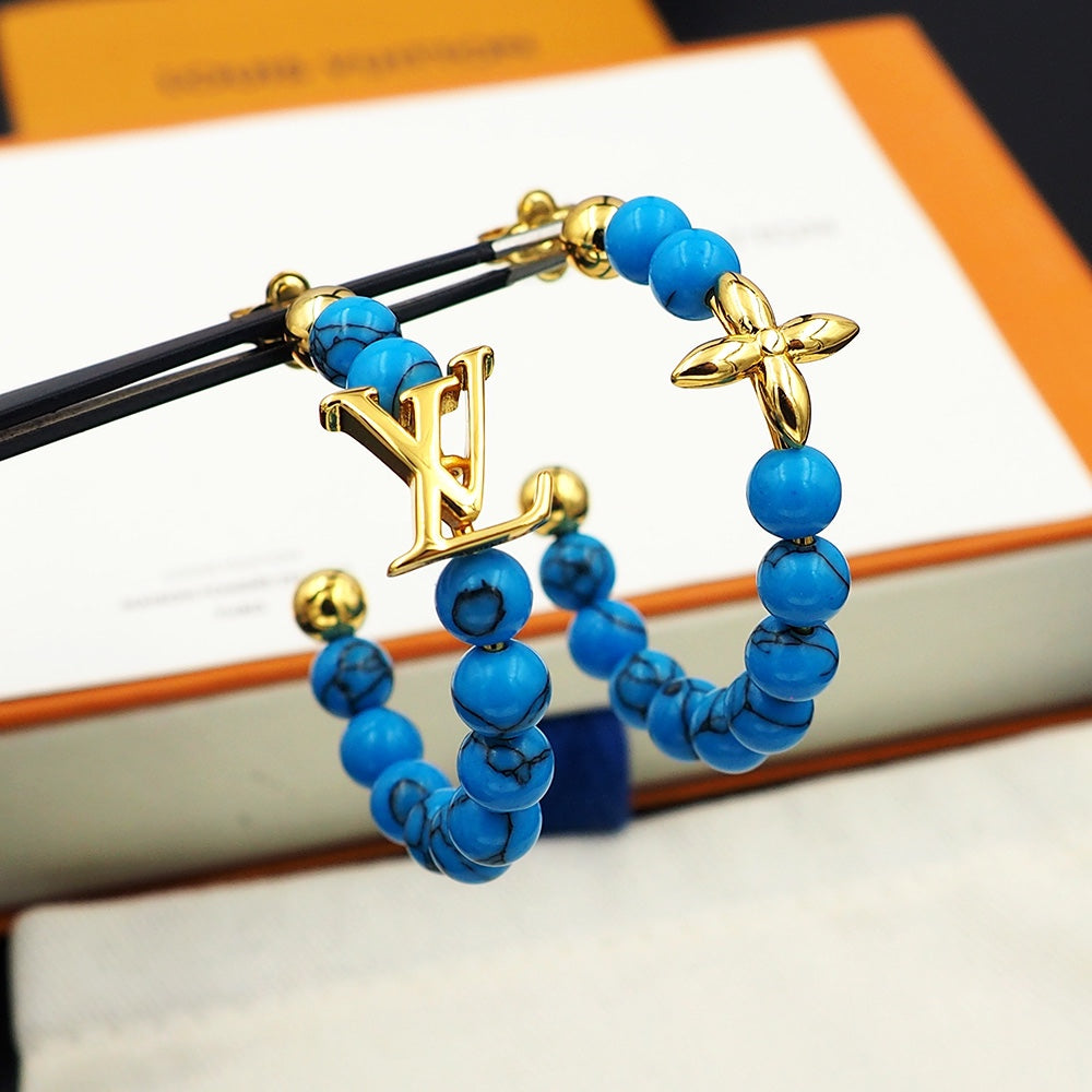 New Fashion light luxuries Exquisite Women's Monogram  Blue Pine Bead C Earrings