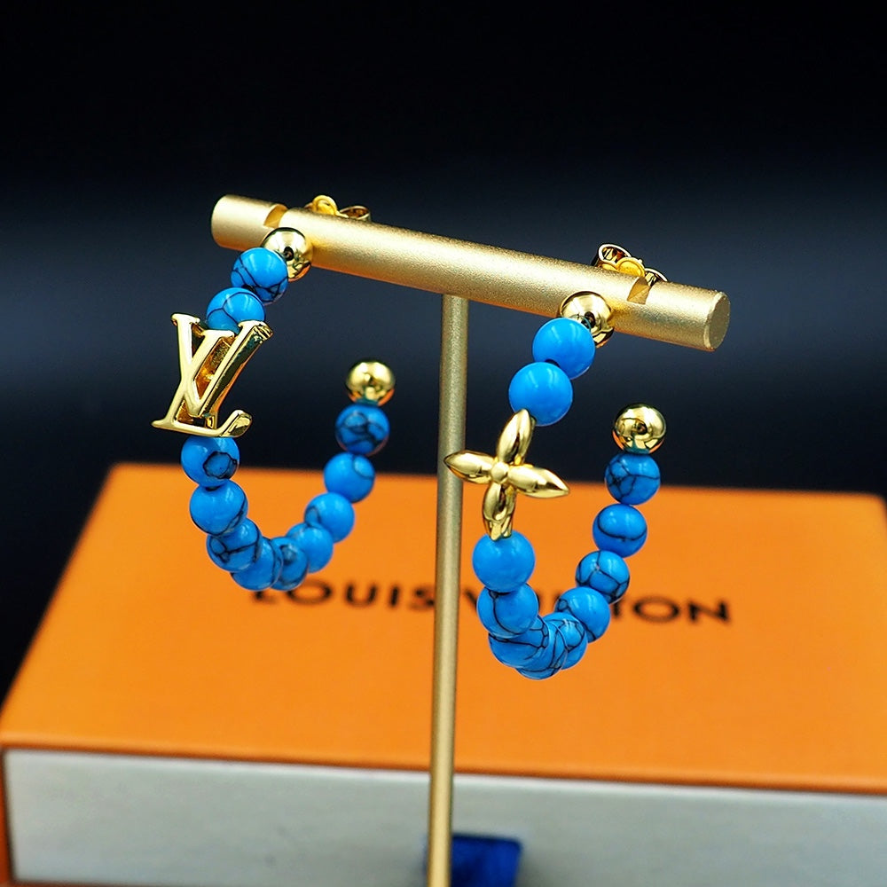 New Fashion light luxuries Exquisite Women's Monogram  Blue Pine Bead C Earrings