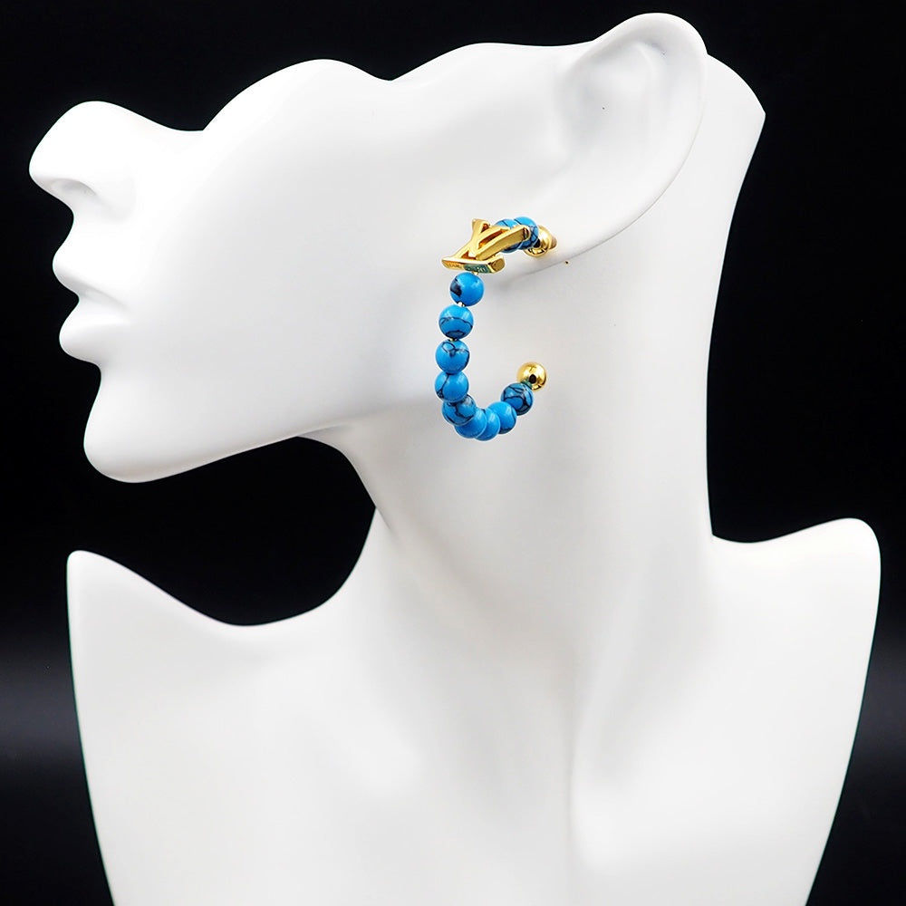 New Fashion light luxuries Exquisite Women's Monogram  Blue Pine Bead C Earrings