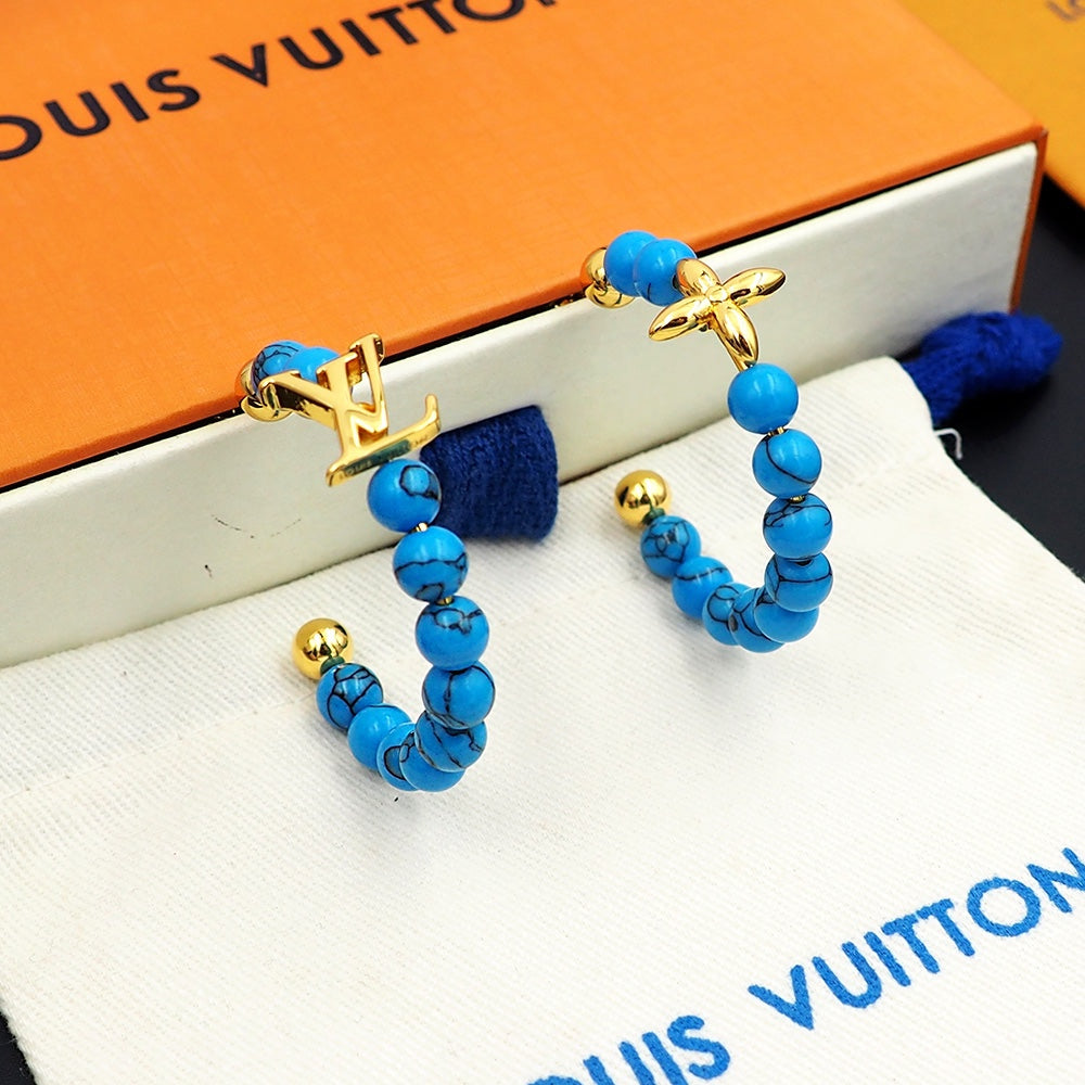 New Fashion light luxuries Exquisite Women's Monogram  Blue Pine Bead C Earrings
