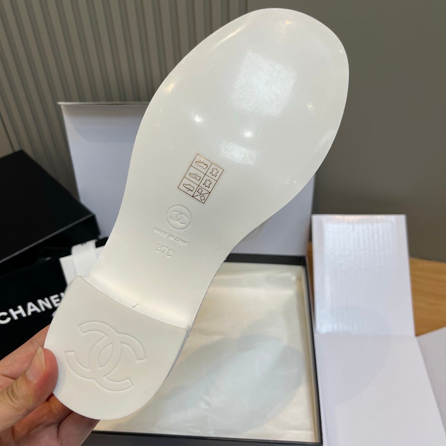 New luxury fashion Lingge Double C 𝐥𝐨𝐠𝐨 Medium Thick Heel Slippers 5cm