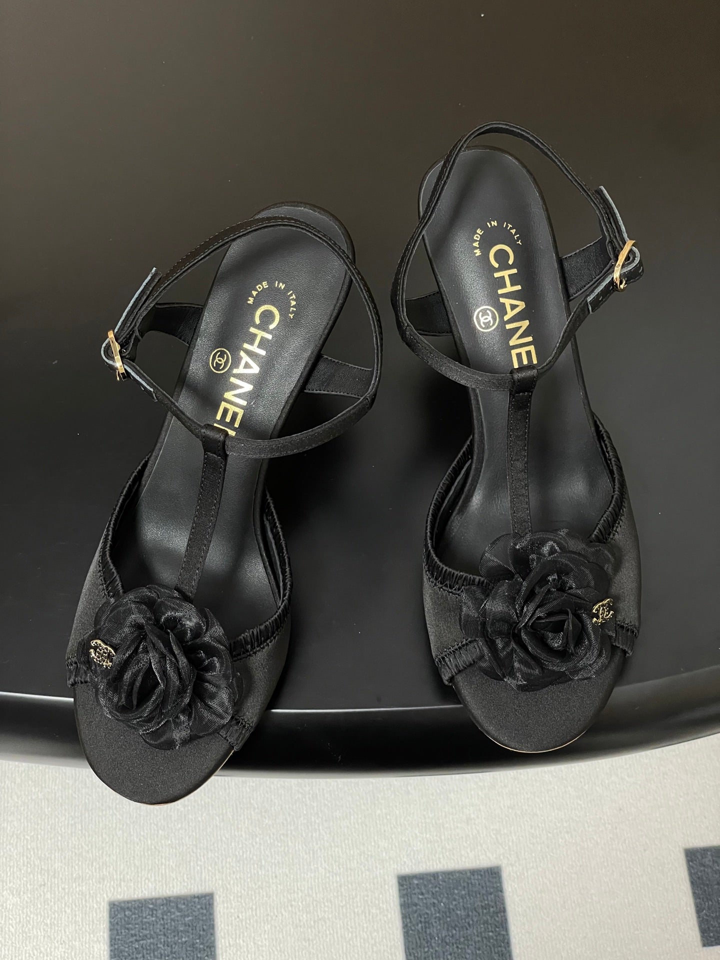 New luxury fashion Double C "logo"camellia flower ladies high heels 8CM
