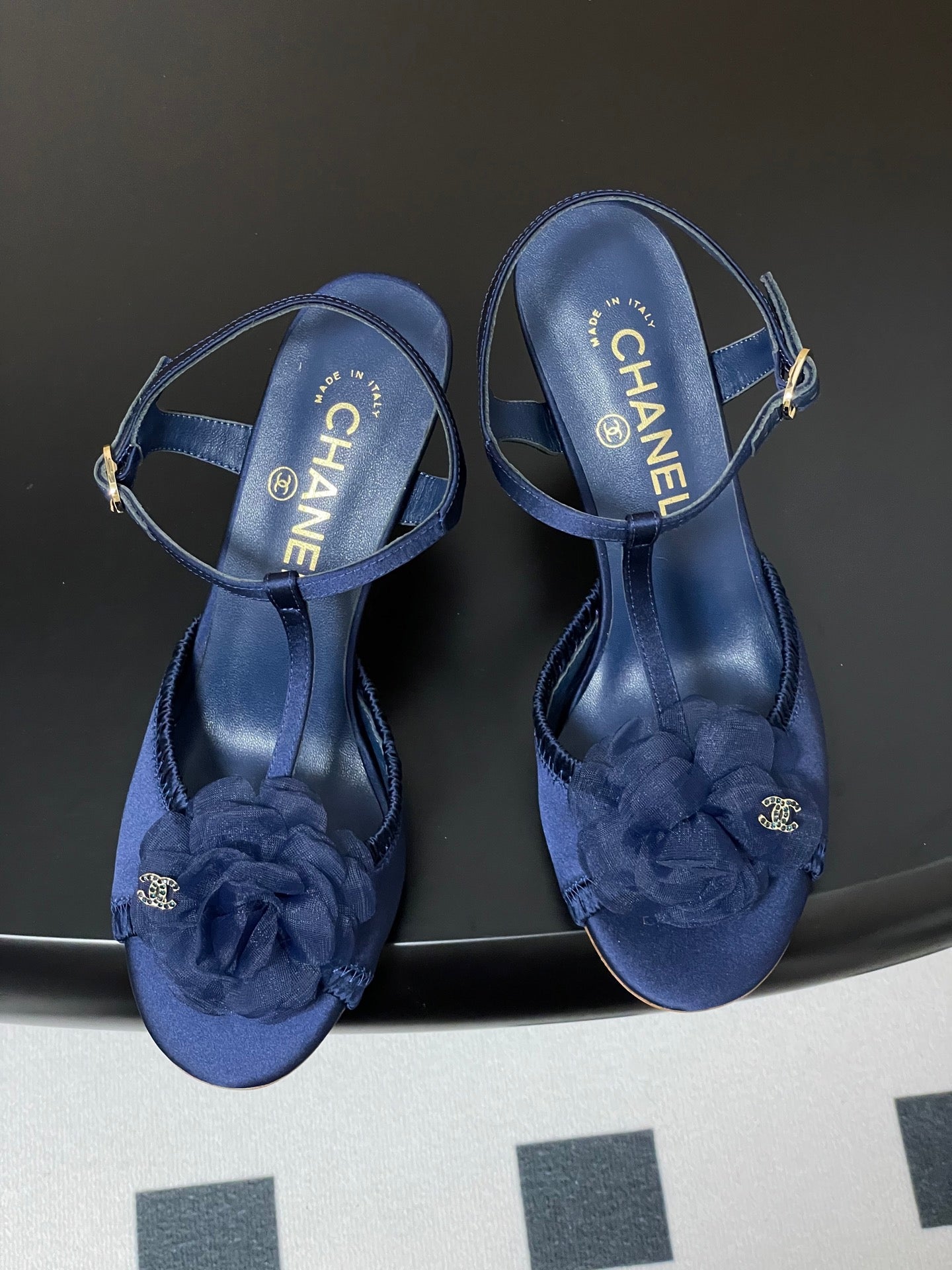 New luxury fashion Double C "logo"camellia flower ladies high heels 8CM