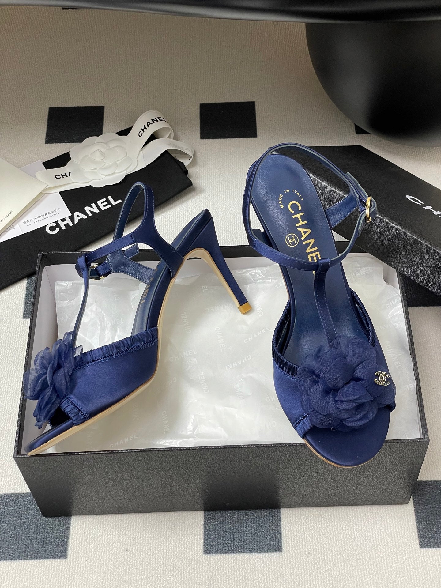 New luxury fashion Double C "logo"camellia flower ladies high heels 8CM