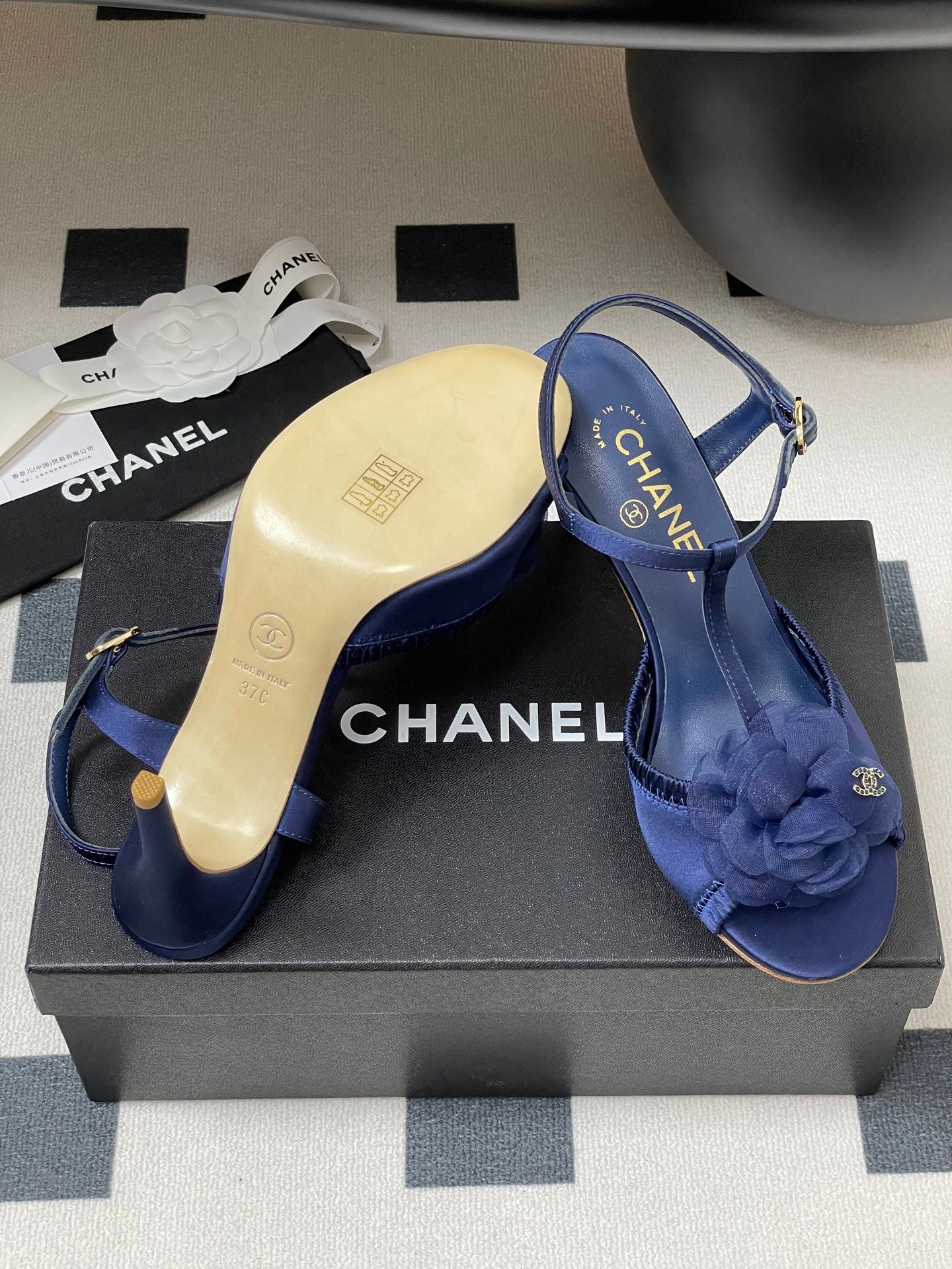 New luxury fashion Double C "logo"camellia flower ladies high heels 8CM