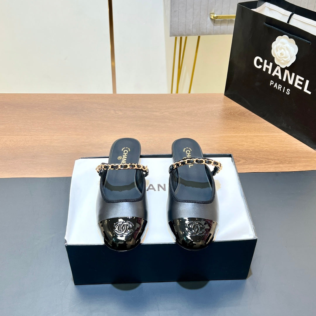 New luxury fashion Double C "logo" Versatile Mary Jane Chain Single Shoes
