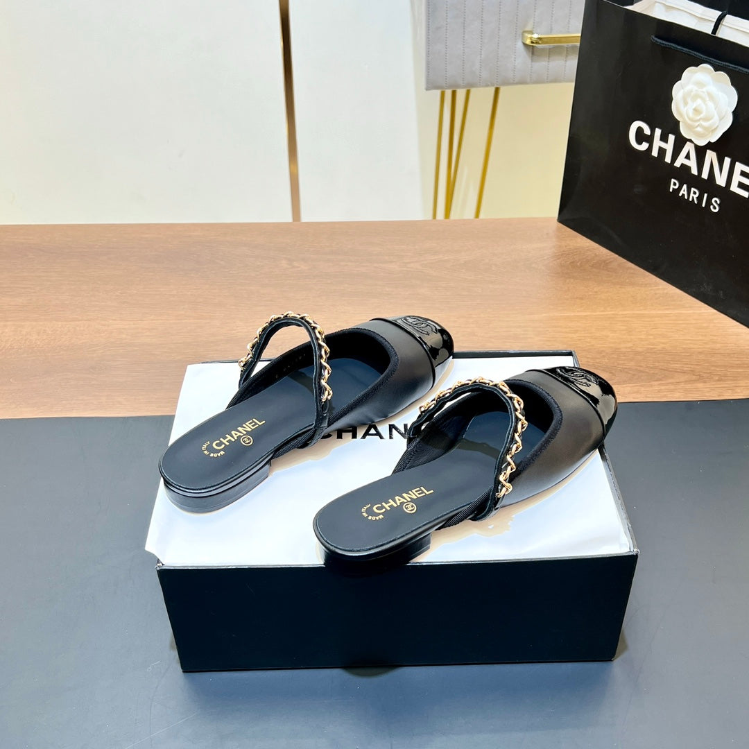 New luxury fashion Double C "logo" Versatile Mary Jane Chain Single Shoes