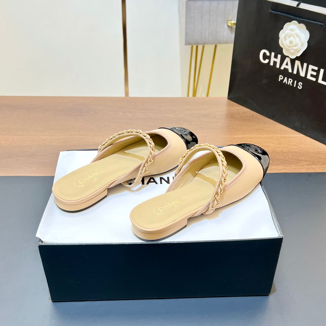 New luxury fashion Double C "logo" Versatile Mary Jane Chain Single Shoes
