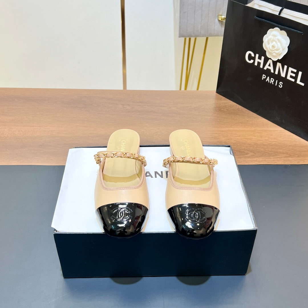 New luxury fashion Double C "logo" Versatile Mary Jane Chain Single Shoes