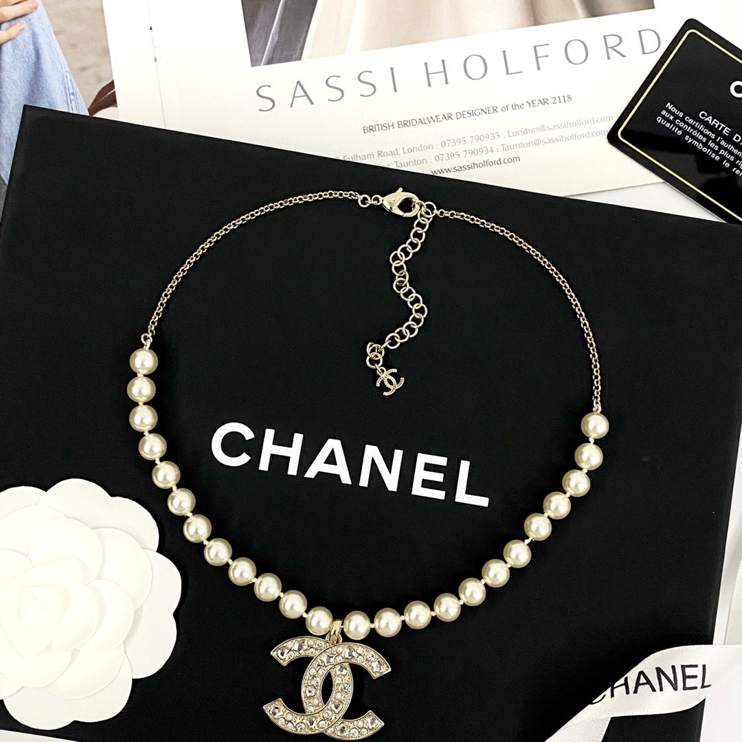 New Fashion Full Diamond Pearl Women's Necklace