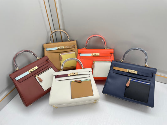 New luxury fashion Kelly color blocked pocket zipper handbag