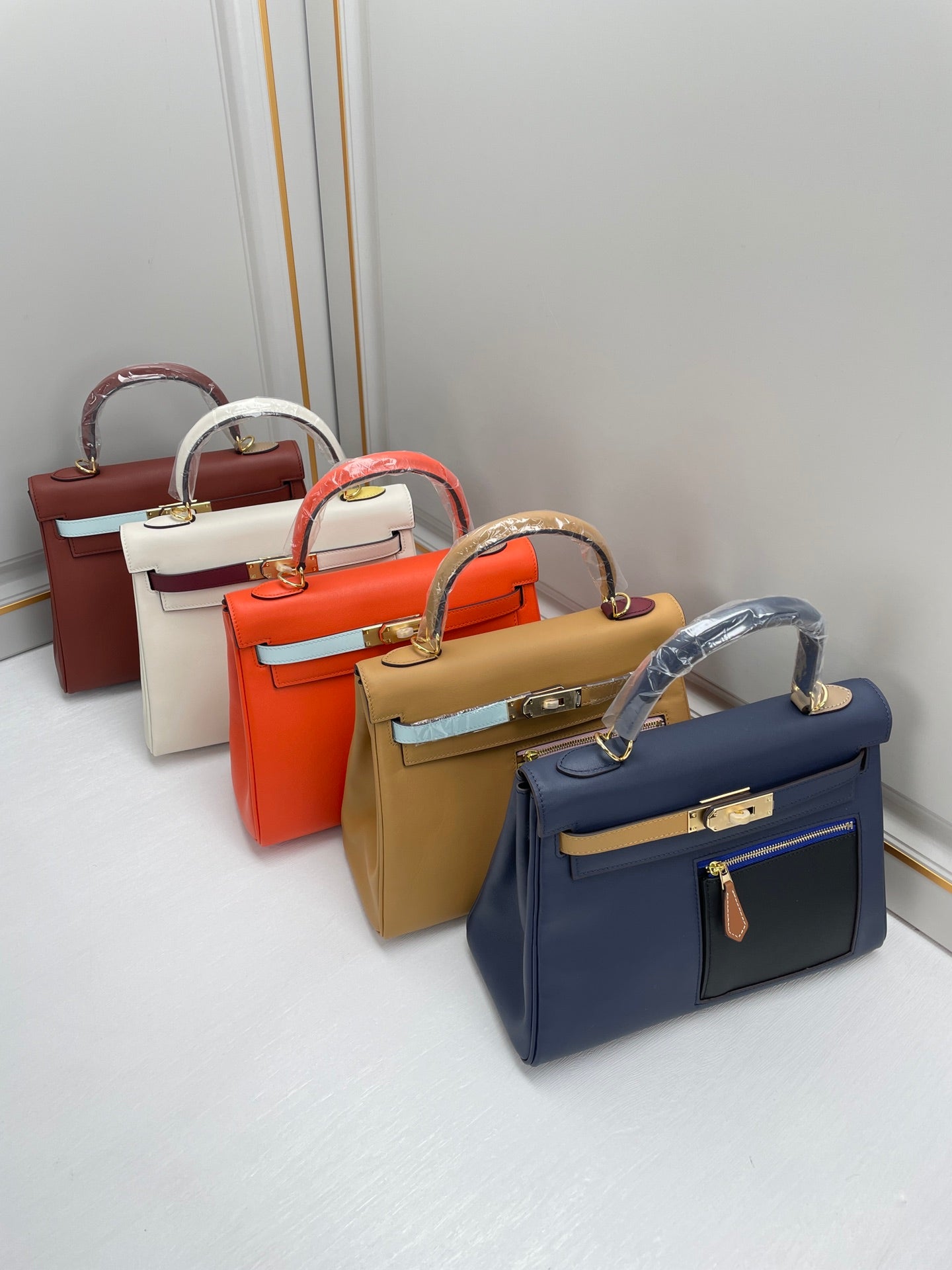New luxury fashion Kelly color blocked pocket zipper handbag