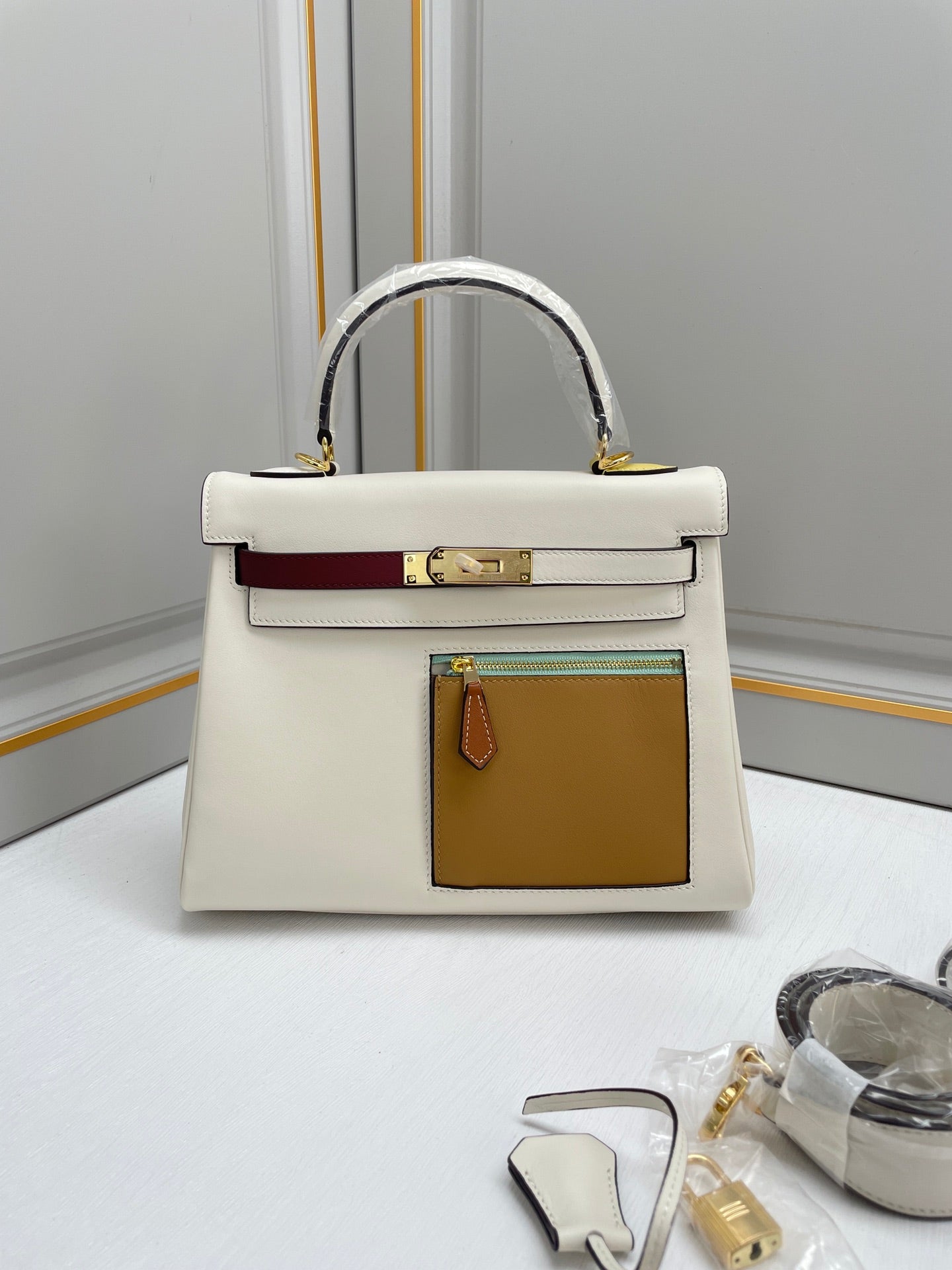 New luxury fashion Kelly color blocked pocket zipper handbag