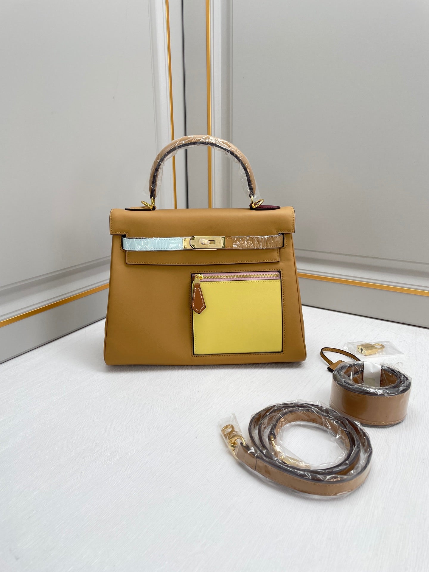 New luxury fashion Kelly color blocked pocket zipper handbag