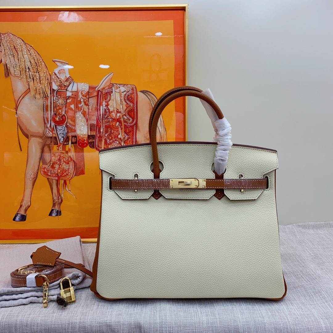 New luxury fashion Birkin Platinum Color blocked Women's Handbag