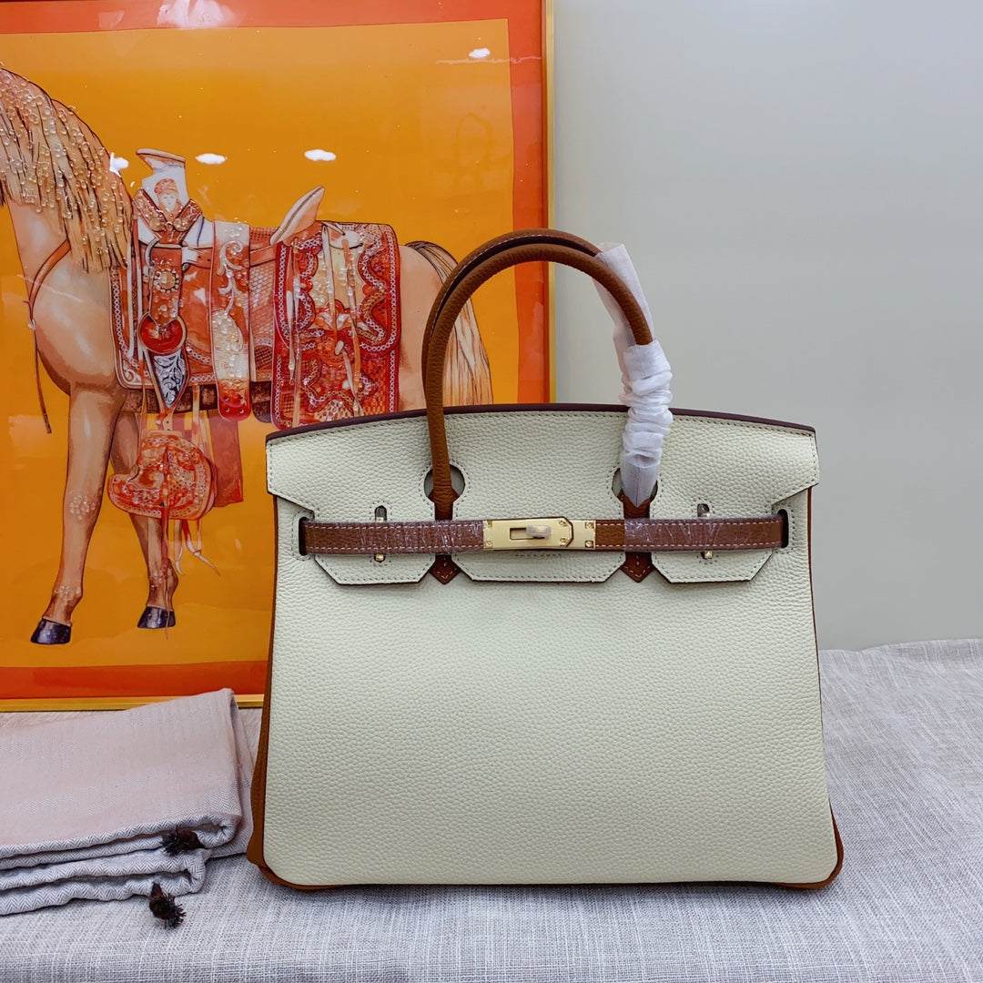 New luxury fashion Birkin Platinum Color blocked Women's Handbag