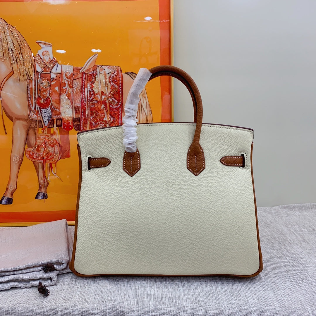 New luxury fashion Birkin Platinum Color blocked Women's Handbag