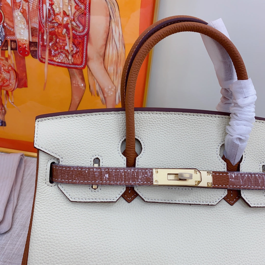 New luxury fashion Birkin Platinum Color blocked Women's Handbag
