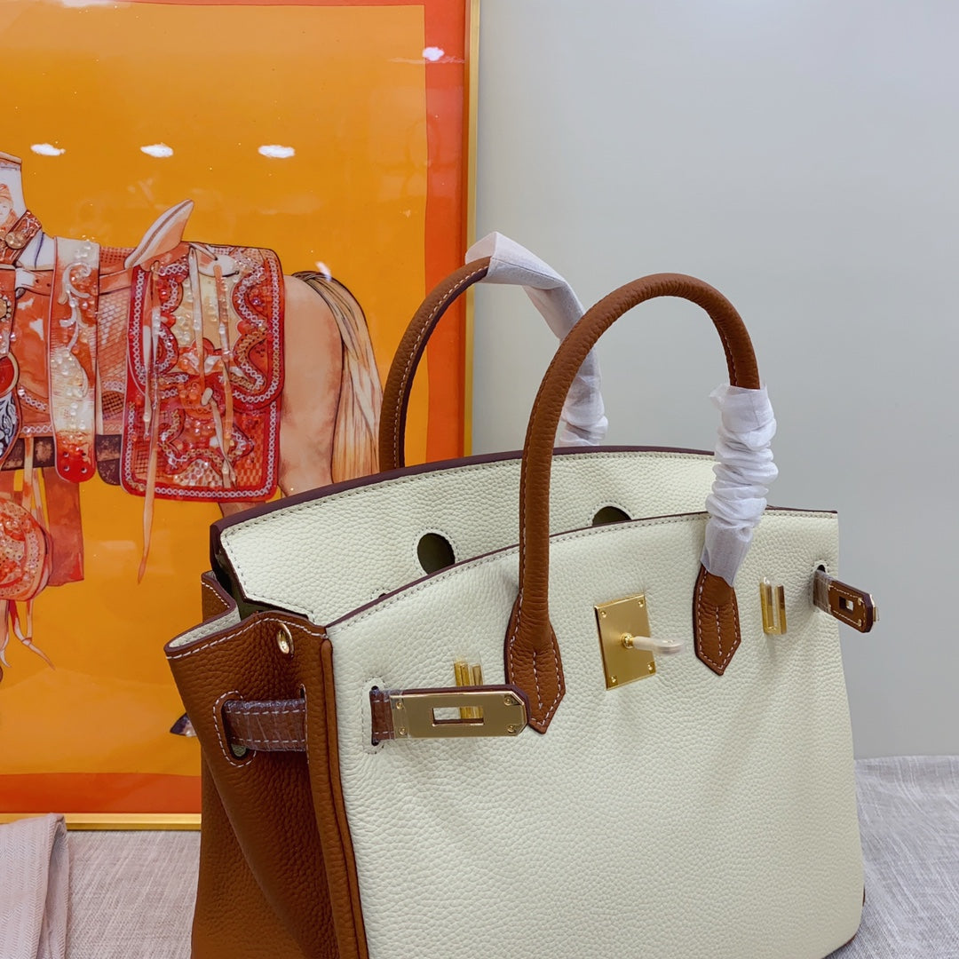 New luxury fashion Birkin Platinum Color blocked Women's Handbag