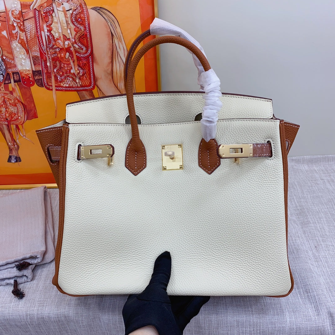 New luxury fashion Birkin Platinum Color blocked Women's Handbag