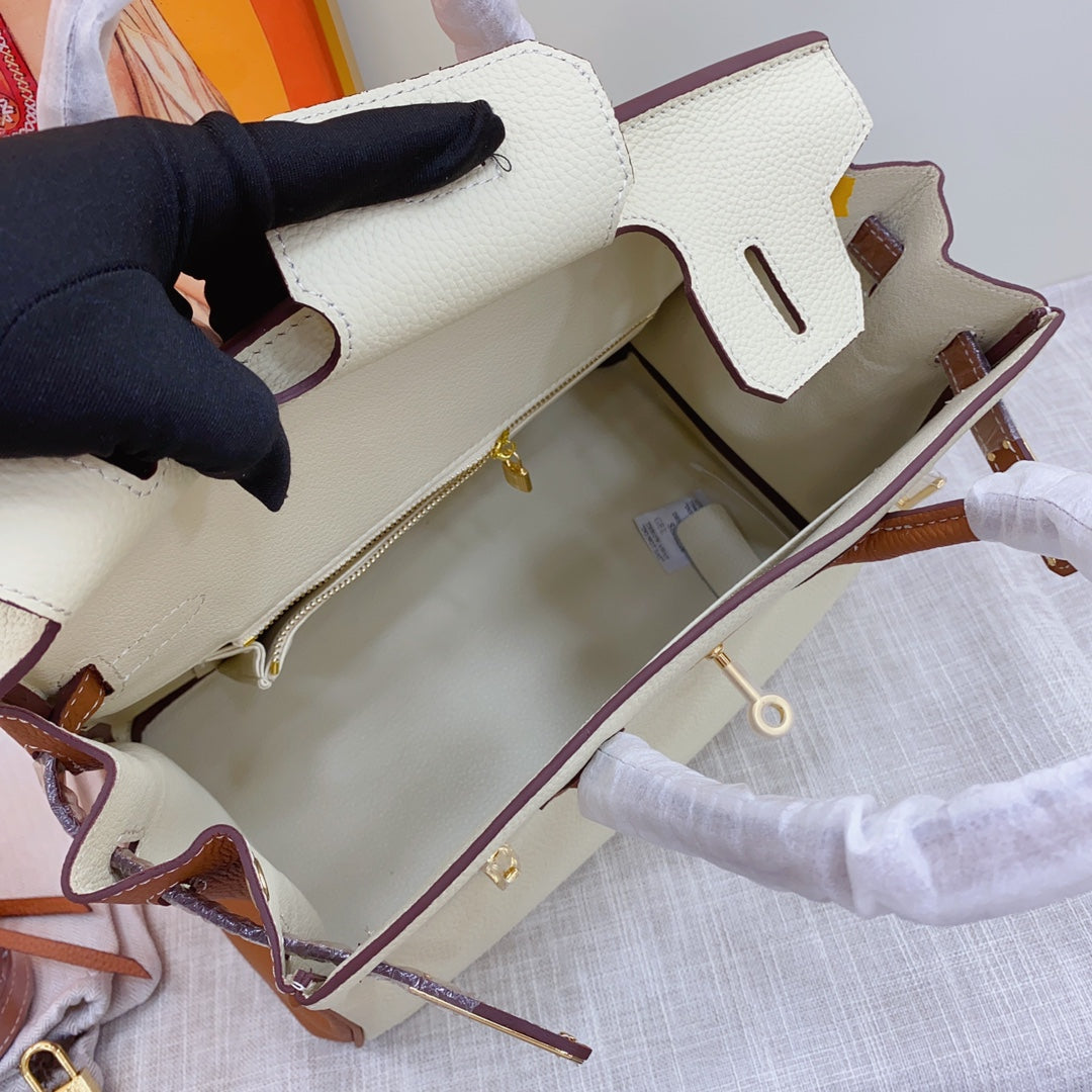New luxury fashion Birkin Platinum Color blocked Women's Handbag