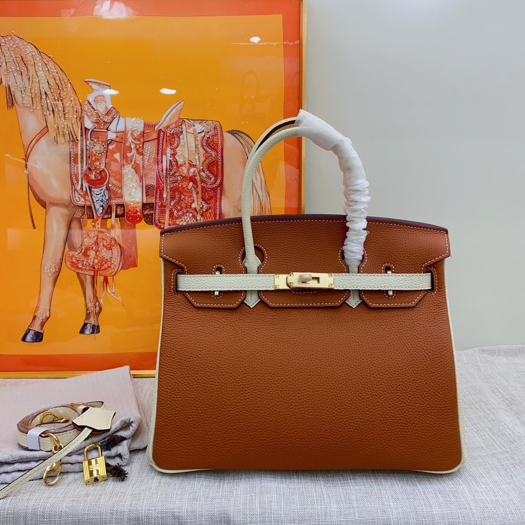 New luxury fashion Birkin Platinum Color blocked Women's Handbag