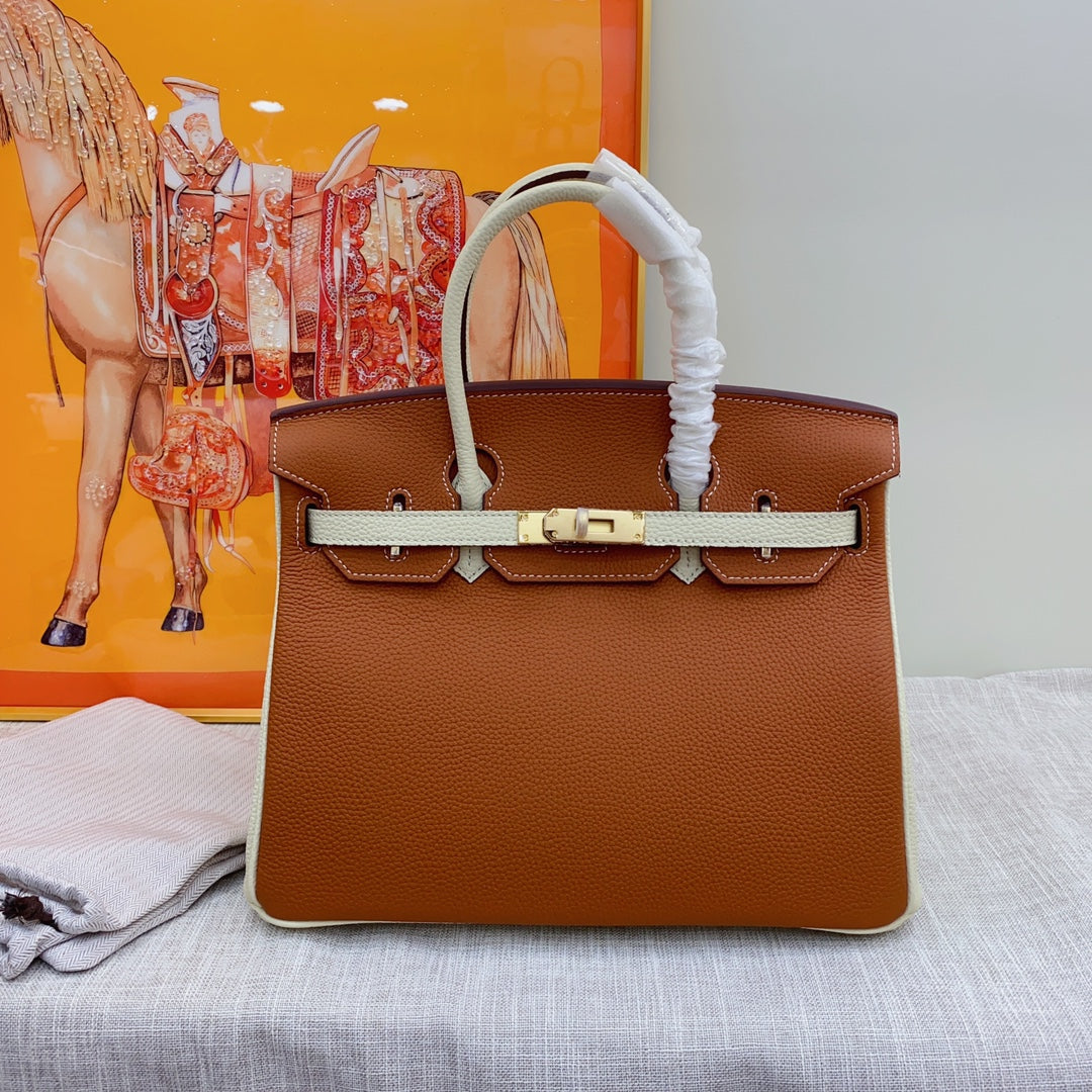 New luxury fashion Birkin Platinum Color blocked Women's Handbag