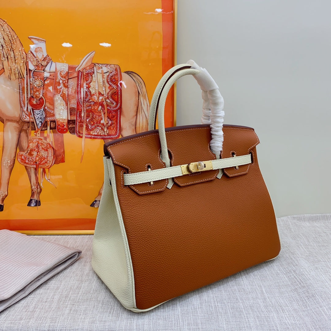 New luxury fashion Birkin Platinum Color blocked Women's Handbag